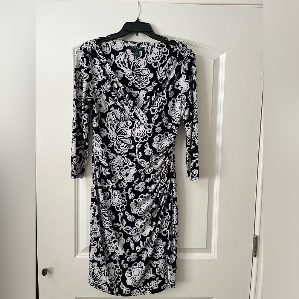 Ralph Lauren Monochrome Floral Long Sleeve Dress